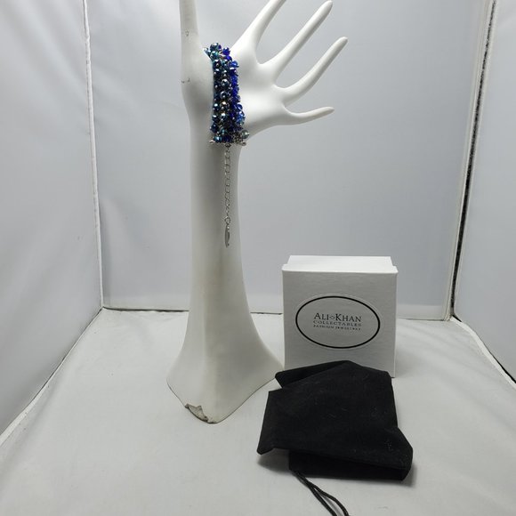 Ali Khan beaded bracelet with silver links. color indigo aqua sapphire beads - Picture 3 of 6